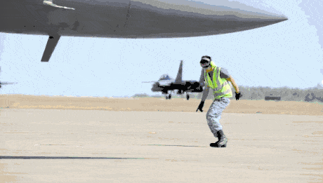 blazepress:  How you marshal an F-15 jet. 
