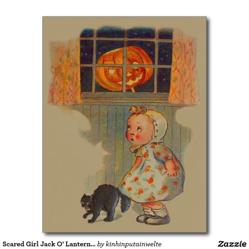 Scared Girl Jack O&rsquo; Lantern Black Cat Prank Postcard - $1.10 Made by Zazzle Paper Vintage 
