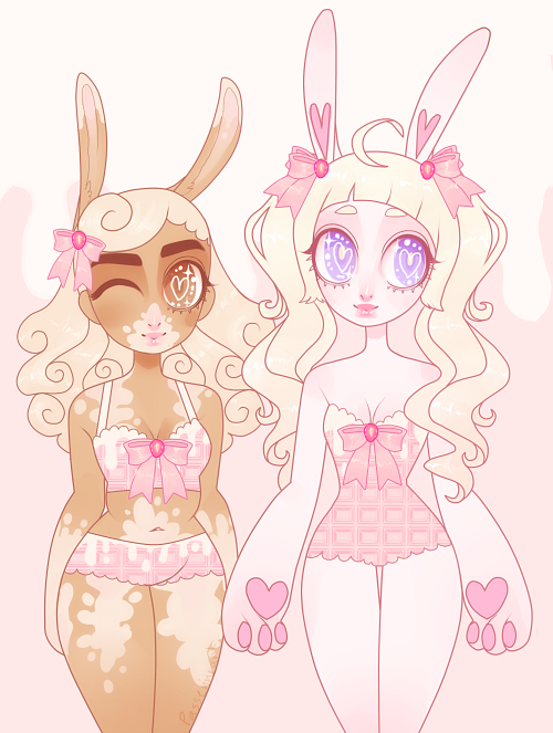 petitepasserine:  passerineart:  gosh im such a lazy butt ive been meaning to draw these two together for a while now!!! * //// * hehe dessert bunnies team GO Velvetine is so cute…. ; _ ; velvetine belongs to shotze, coco bun is mine!! <3  giiiiiiirls