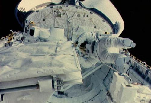 Kathryn Sullivan during an EVA, STS-41-G, the first space mission to carry two women astronauts (Sul