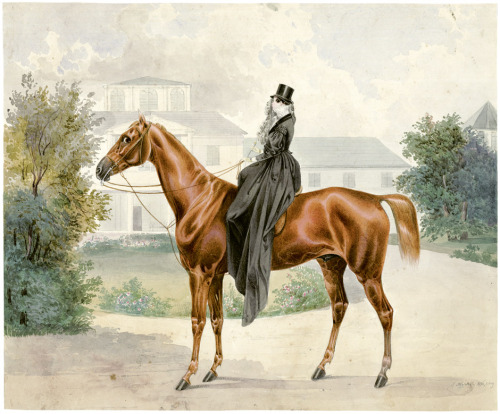 Portrait of a female rider on horseback in Vienna by Joseph Heicke, 1836