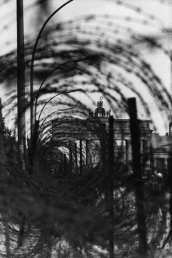 ktcassidy:  Renee Burri: Barbed wire along the Berlin Wall, 1957. The Brandenburg Gate in the distance. 