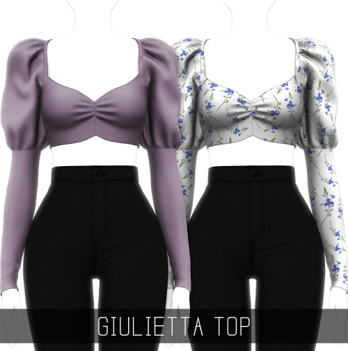 GIULIETTA TOP Ruched crop top with long puff sleeves! 50 Swatches;Top Category;HQ mod compatible;Cus