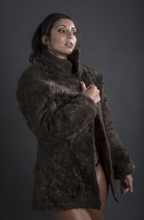 This is a Man-Fur coat made entirely out of human chest hair.