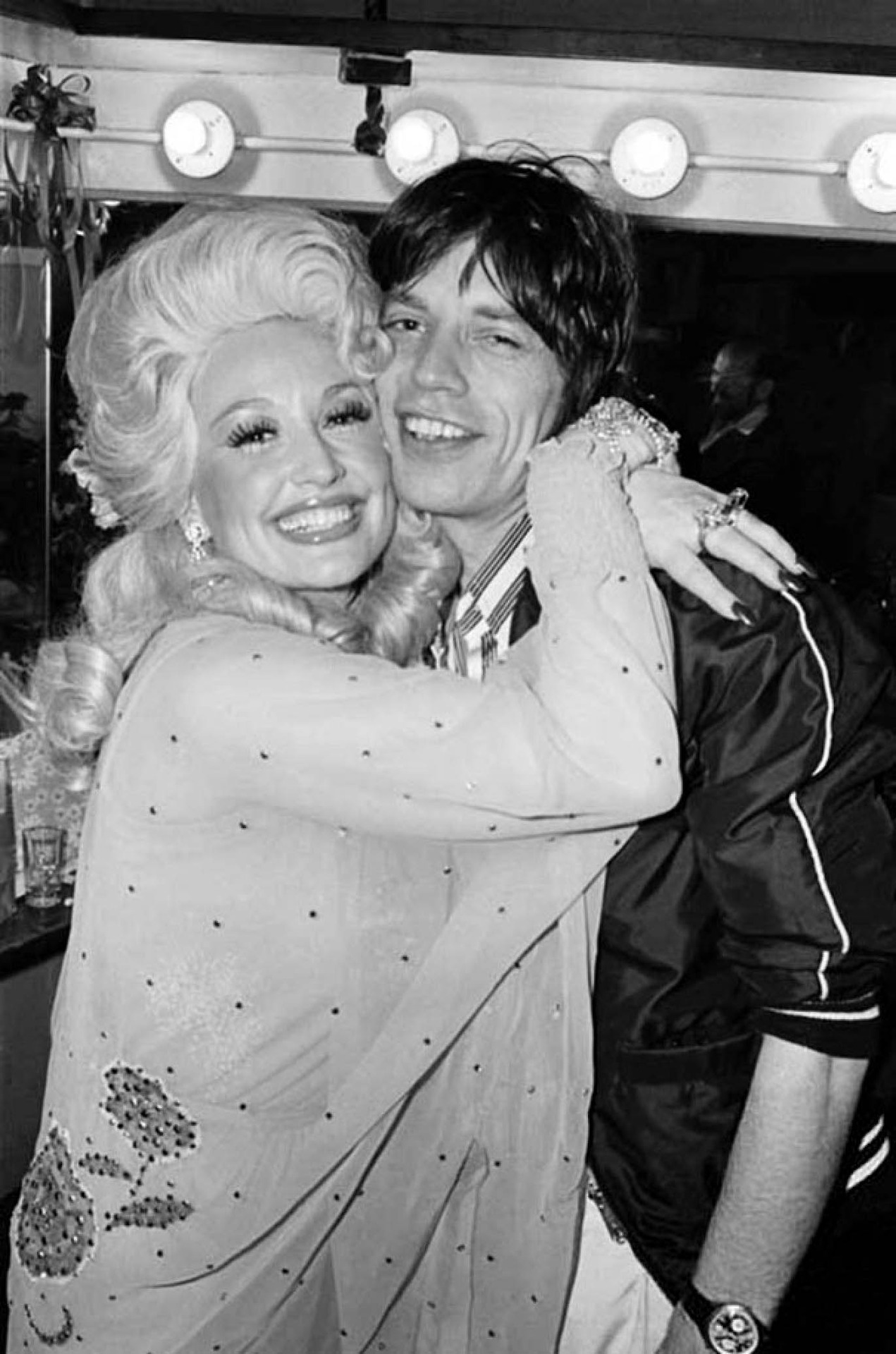 soundsof71:  Dolly Parton and Mick Jagger backstage at her performance at The Bottom