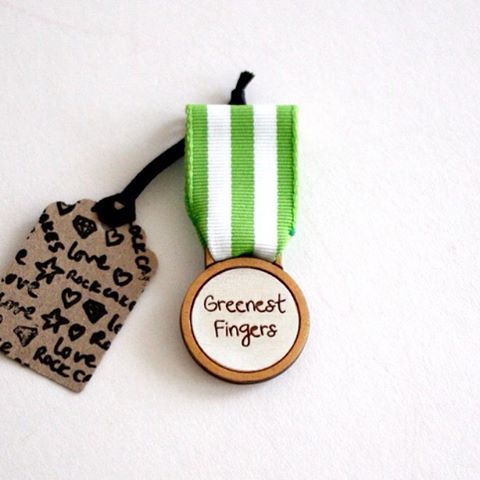 Greenest Fingers medal, laser cut from sustainable birch then carefully hand painted by @rockcakes in #brighton