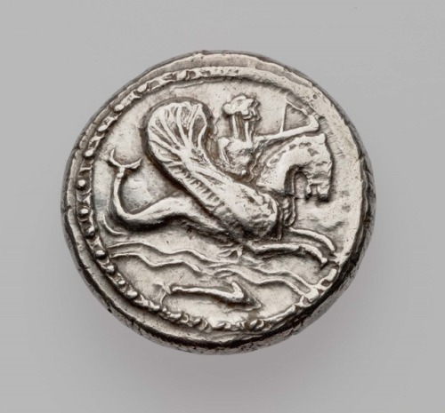 ancientanimalart: Shekel of Tyre with Melqart riding hippocamp GreekLate Classical to Early Hellenis