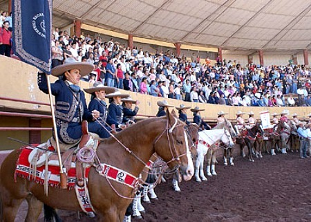 sartorialadventure:Some kickass Mexicanas participating in una charreada (click to enlarge)The charr
