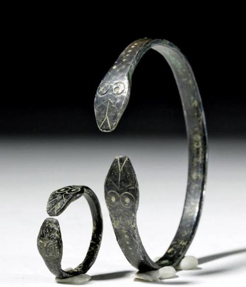 archaicwonder: Roman Silver Snake Ring and Bracelet Set, 1st-4th Century AD Roman Imperial, probably