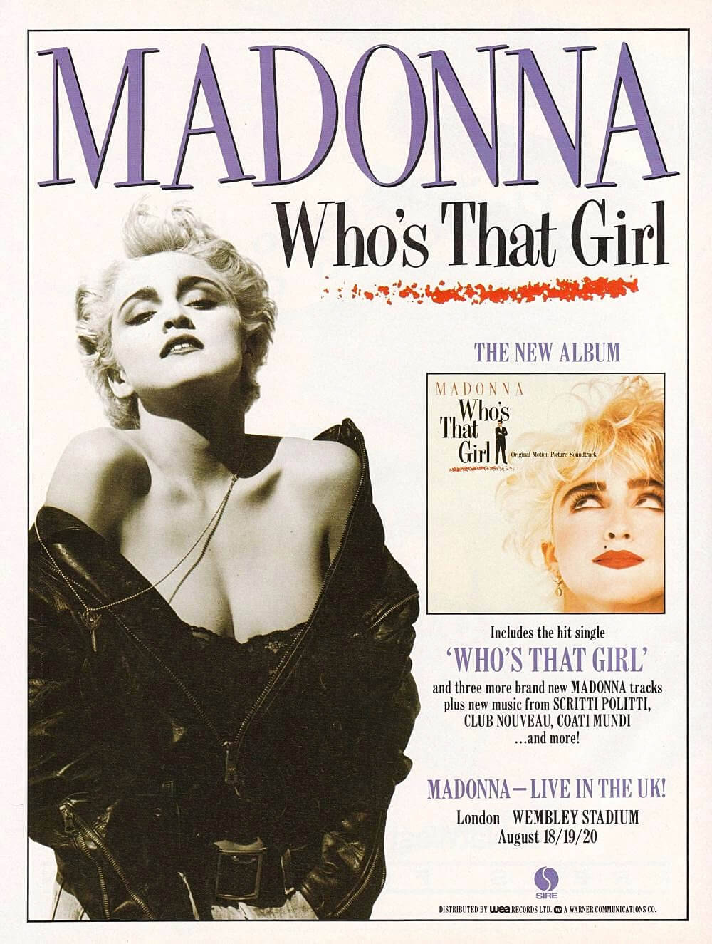 <p>Madonna “Who’s That Girl” album - advert from Smash Hits Aug 1987</p>