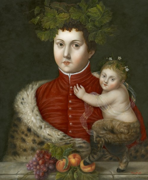 Fatima Ronquillo (Filipino/American, b. 1976)Bacchus with Little Pan ,2017oil on panel