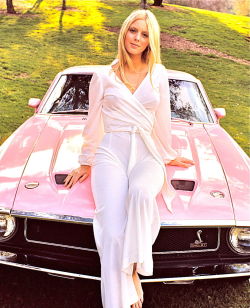 girl-o-matic:  60’s pinup girl Connie Kreski posing with her Shelby Cobra 