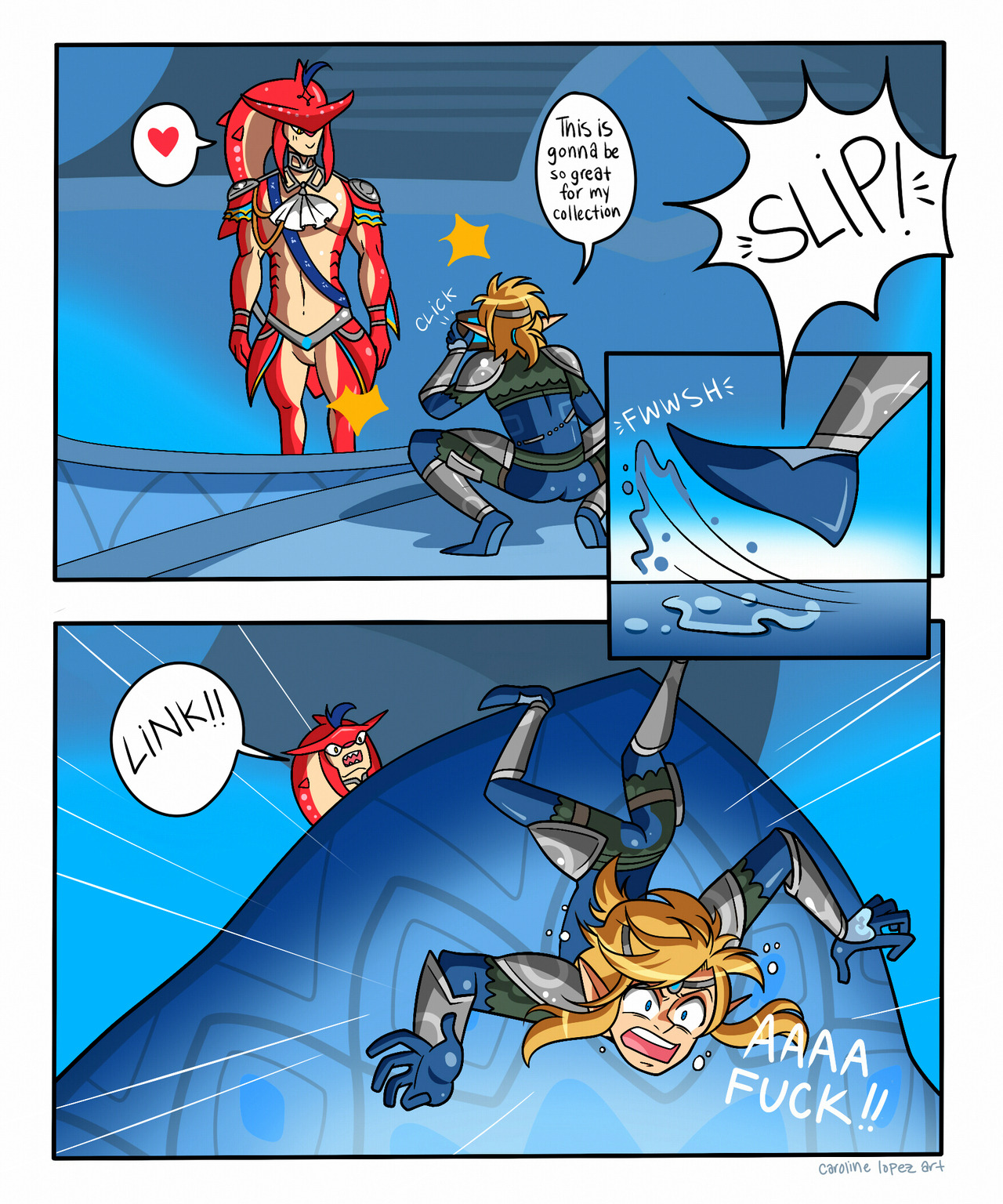 carolinescommissions: Caution: Zora’s Domain is slippery af   lol XD