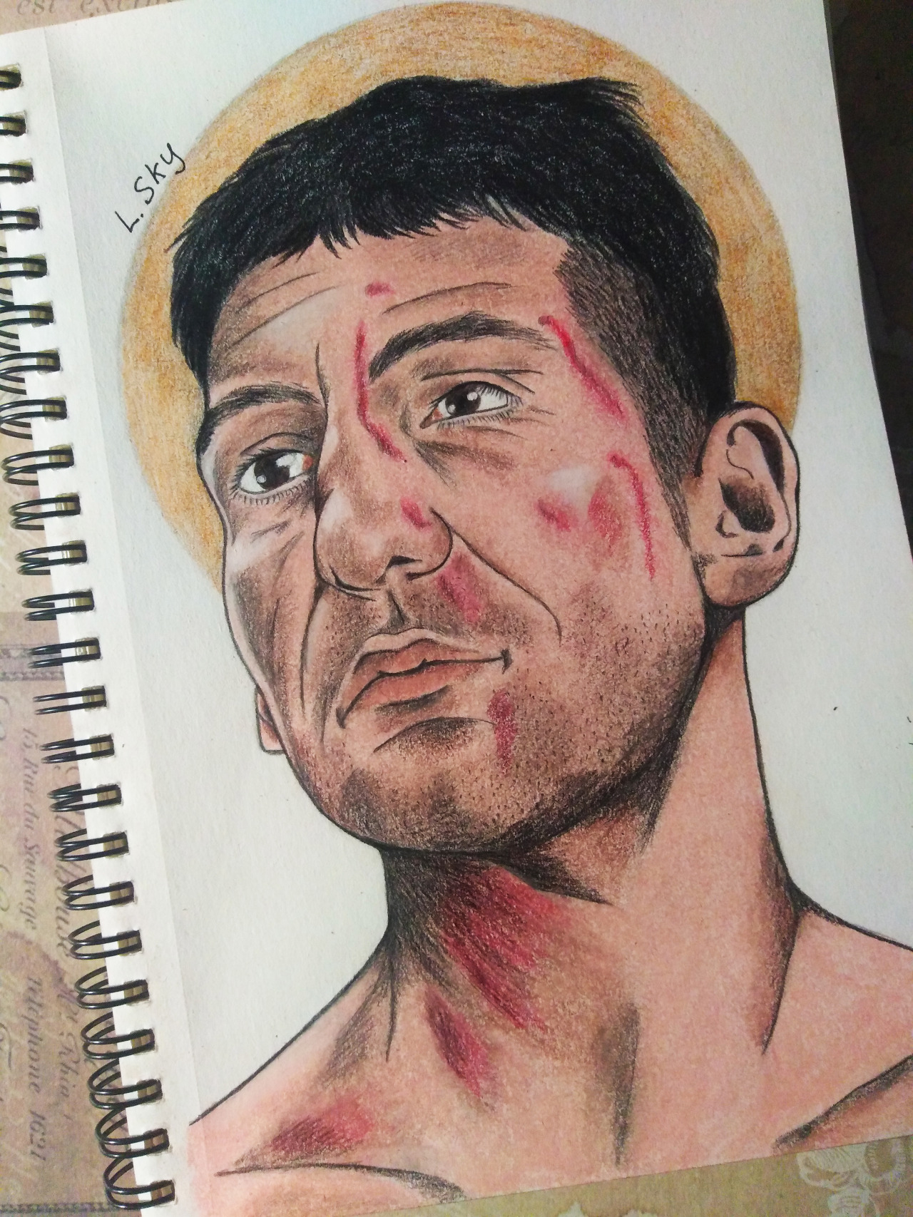 A sudden urge to draw a man covered in blood ¯\_(ツ)_/¯

 Jon Bernthal as Frank Castle in The Punisher