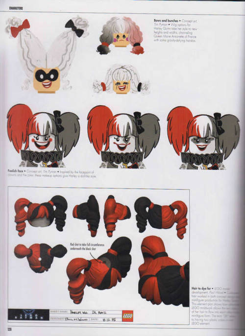 ginzbot:Concept art and models of Harley Quinn from the LEGO Batman “The Making of the Movie” Book!