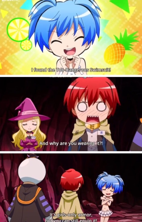 kyrieeleisonelise:What is Karma’s obsession with getting Nagisa to cross-dress in this series?