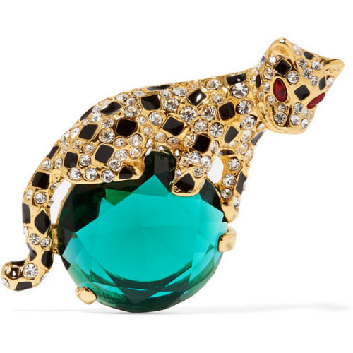 Kenneth Jay Lane Gold-plated enamel and crystal brooch (see more polka dot jewelry)