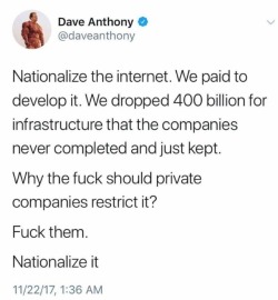 heroofthreefaces: liberalsarecool:  liberalsarecool:  The internet is a utility.   Imagine the phone company throttling your calls or picking which phone calls you can receive?  “Imagine the phone company throttling your calls or picking which phone