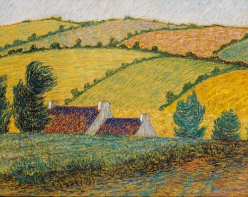 Thatched Cottages, Landscape  - Henri Delavallée , 1890Post-impressionism