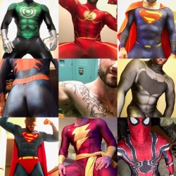 captnspandex:  Cosplayer vs cosplay: slightly kinky edition. . Also, TFW you make a collage of your superhero costumes and realize you haven’t used them all in the collage. . . . #cosplayervscosplay #lycra #spandex #instagay #gaystagram #captnspandex