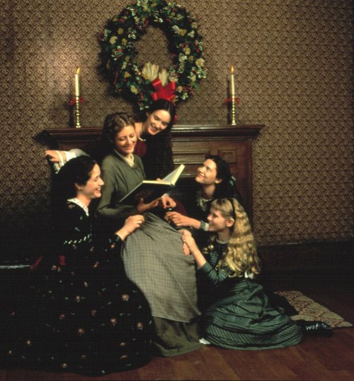 Susan Sarandon, Winona Ryder, and sisters read in Little Women (1994). With their father away fighti