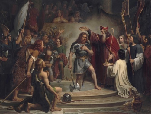 &ldquo;Baptême de Clovis à Reims le 25 décembre 496&rdquo;.1837.Oil on Canvas.145 x 188 cm.Château d