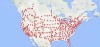 Map of planned Tesla supercharger stations in the US and Canada by end of 2016.
More Tesla supercharger maps >>