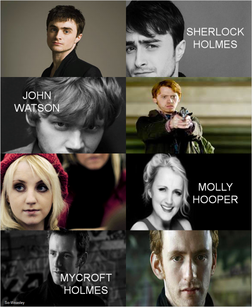 ladyavenal:  madlori:  so-weasley:  Sherlock/Harry Potter recasting.  File under: things I did not know I wanted.   