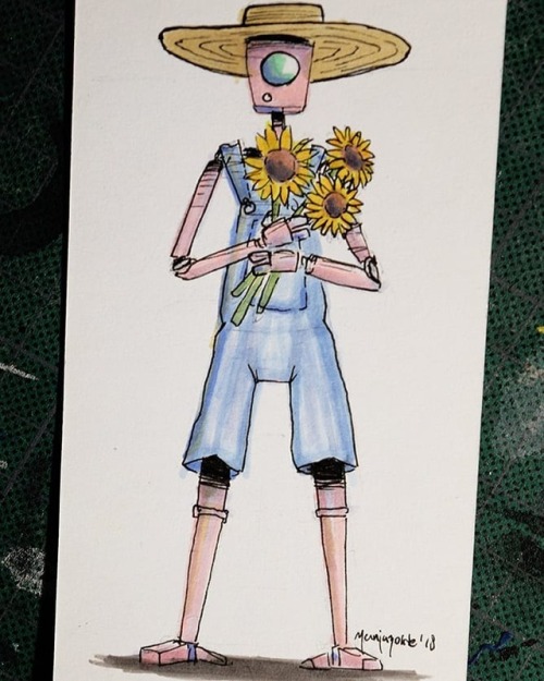 Sunflower Boy#art #mech #overall #sunflower #marker #chartpak #copic #ink #sakurapens #lineart #bl