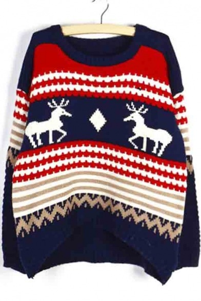 ohsointensecandy: Do you like these christmas deer pattern sweaters? Left  \  Right