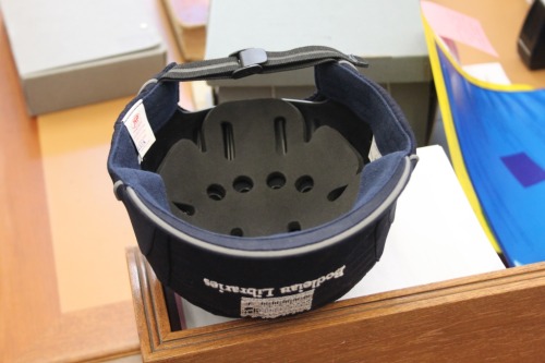 thelifeguardlibrarian:  unirdg-collections:  At first we thought these were bespoke bicycle helmets for the Rare Books team at the Bodleian Libraries. But they’re actually to protect tall librarians from hitting their heads on low ceilings in their
