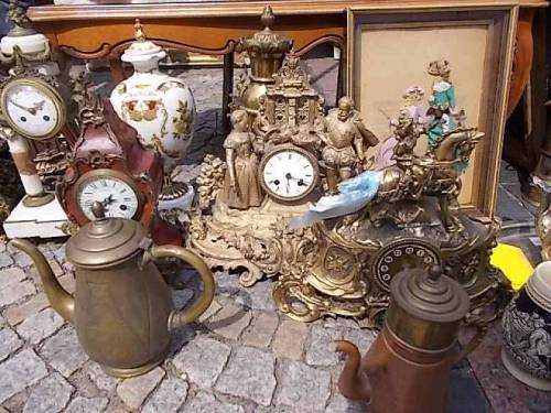 Old clocks & other antiquities - flea market, Wroclaw, Poland.