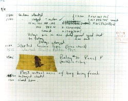 The First &ldquo;Computer Bug&rdquo; Moth found trapped between points at Relay # 70, Panel F, of the Mark II Aiken Relay Calculator while it was being tested at Harvard University, 9 September 1947. The operators affixed the moth to the computer log,