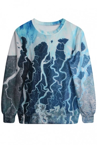 colorfullife-fiona:  Ombre Tie-Dye Round Neck Long Sleeve Sweatshirt  Blue Abstract