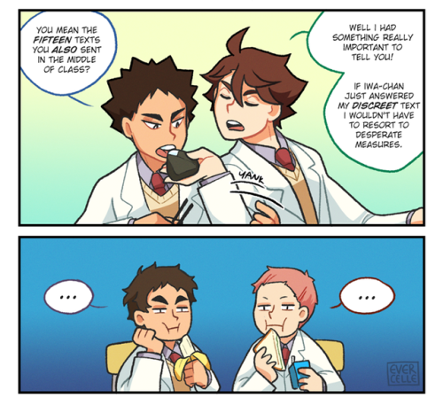 evercelle:  can you guys, like, dial it down… some of us are trying to eat lunch… jk childhood friends bitching about each other while being casually touchy-feely is my JAM 