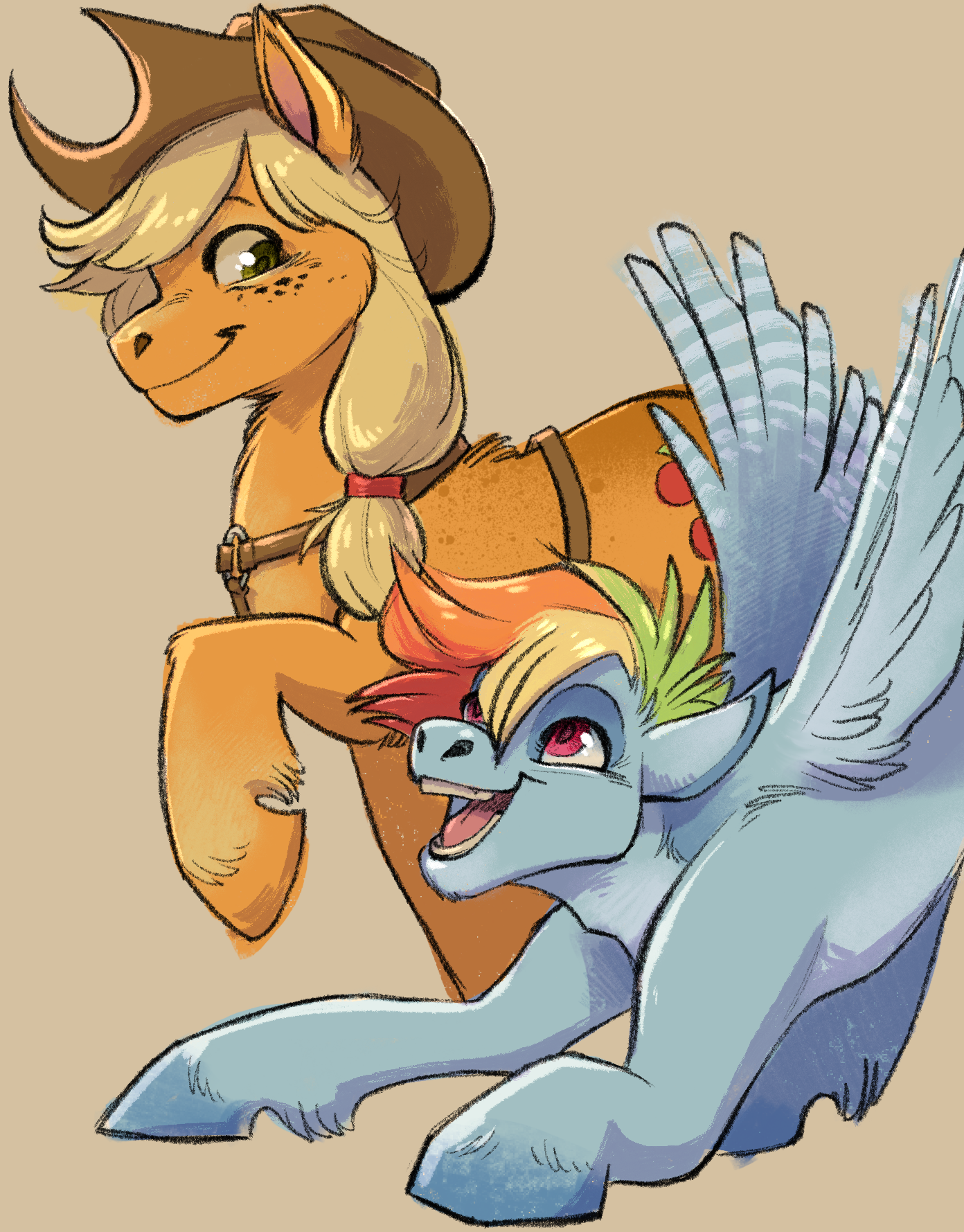 Applejack and Rainbowdash! They're my favorite pair of dyke horses