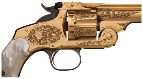 Engraved and gold plated Smith & Wesson New Model No. 3 revolver with mother of pearl grips, 189