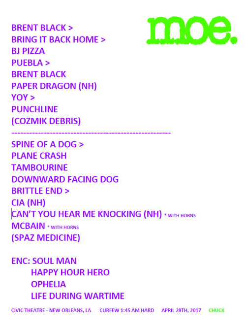 moe. 2017 setlists.