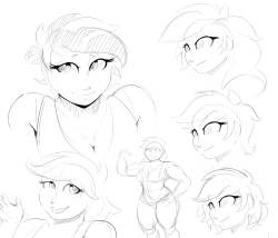 dufelbagofsafedraws:  Trying to get better at human faces, and trying to figure out whether I like short-haired or long-haired Rainbow Dash more. 