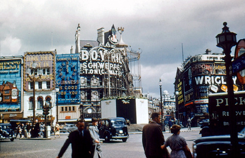 alannahmoore16:  1950s: Colour photographs of Piccadilly Circus 