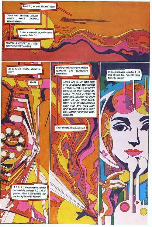 70sscifiart:‘…Rears Its Ugly Green Head,’ by Mike Hinge and Neal Adams. A psychedelic 70s comic from