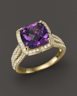 wantering-luxe:  Diamond and Amethyst Cushion Statement Ring in 14K Yellow Gold, .60 ct. t.w. See what’s on sale from Bloomingdale’s on Wantering. 