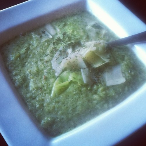 Besides the fact that it isn’t very photogenic, this simple broccoli & leek soup we whippe