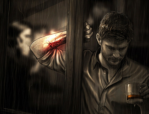 journal-of-a-man-of-letters:  Sam Winchester’s Journal - Entry #46bis  “Something else is hurting you – that’s why you need pot or whiskey, (…) or screaming music turned so fucking loud you can’t think.”  —  Charles Bukowski 