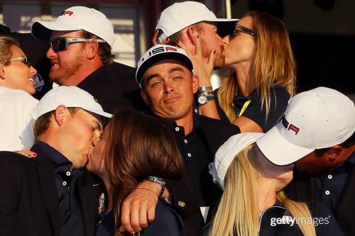 #CaptionThis: __________ _ Rickie Fowler and #TeamUSA celebrate after winning the 2016 #RyderCup | O