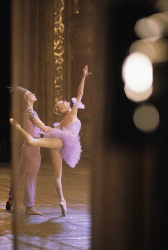 Two ballet dancers perform a pas de deux at a Bolshoi competition.1978 Gordon Gahan
