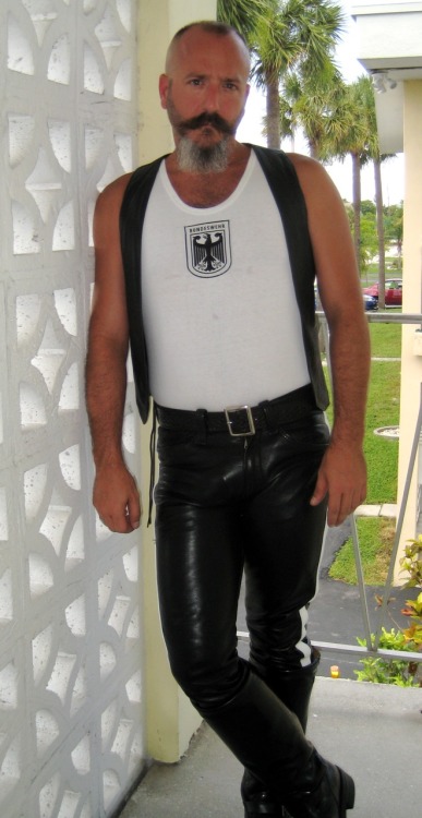 July 17, 2009.  The pants were a gift from my cub.  They were his first pair of leather pants.  They