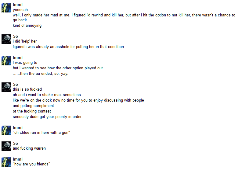 The title of this post is pretty inaccurate. There are maybe five sentences of interaction