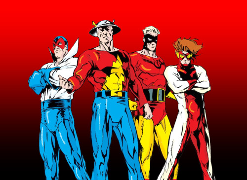 Max Mercury, Jay Garrick, Johnny Quick, and Impulse in The Flash (1987) #110: Dead Heat (Part 4)