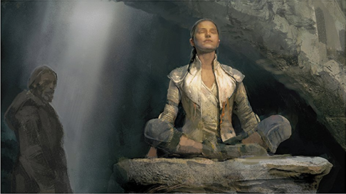 darthrain: Luke looks on as Rey meditates.  Art by Justin Sweet Star Wars: The Last Jedi - The 
